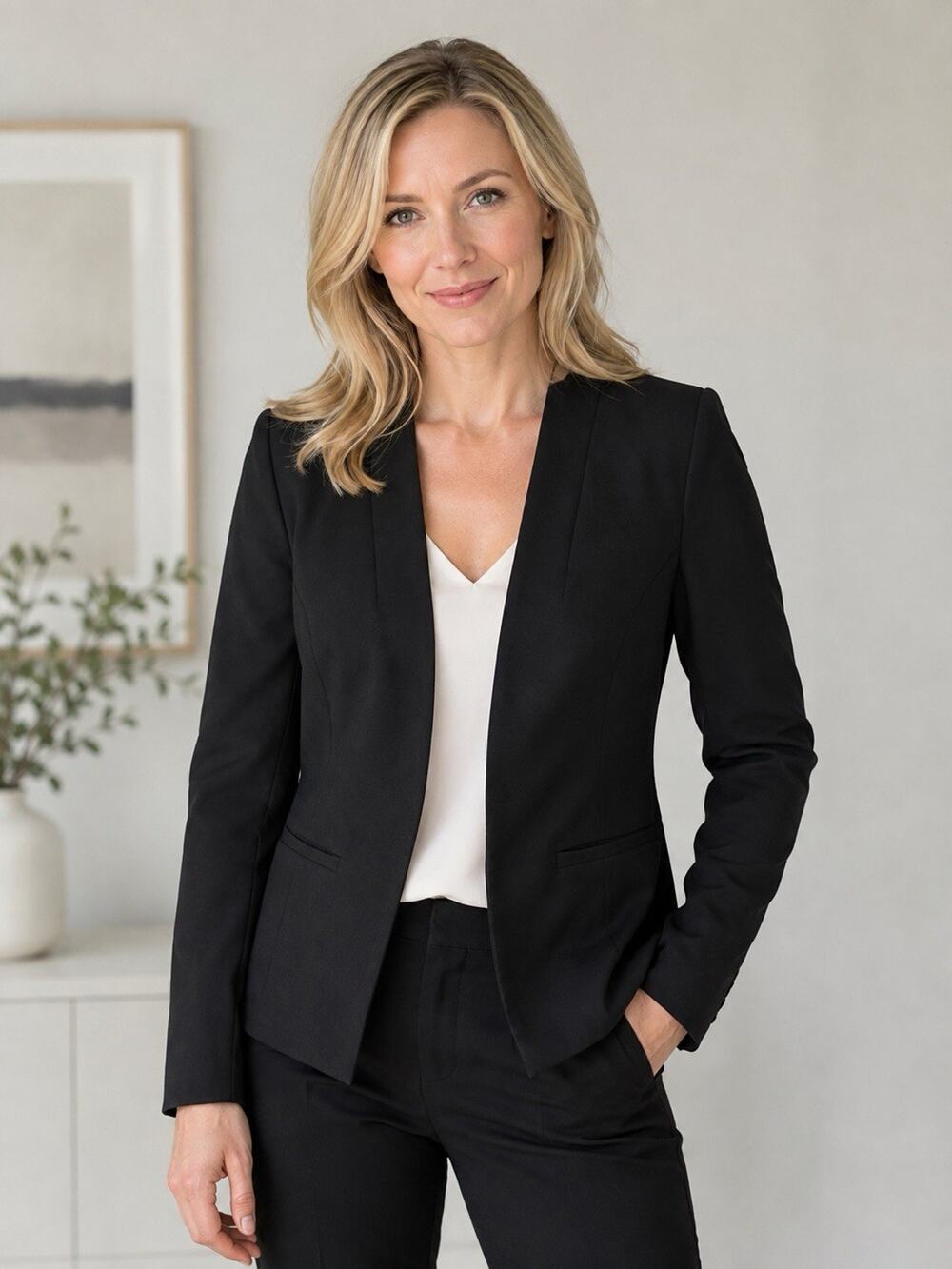Trouve Womens Open Front Blazer Jacket Size L Black Career Office Workwear - Picture 1 of 11